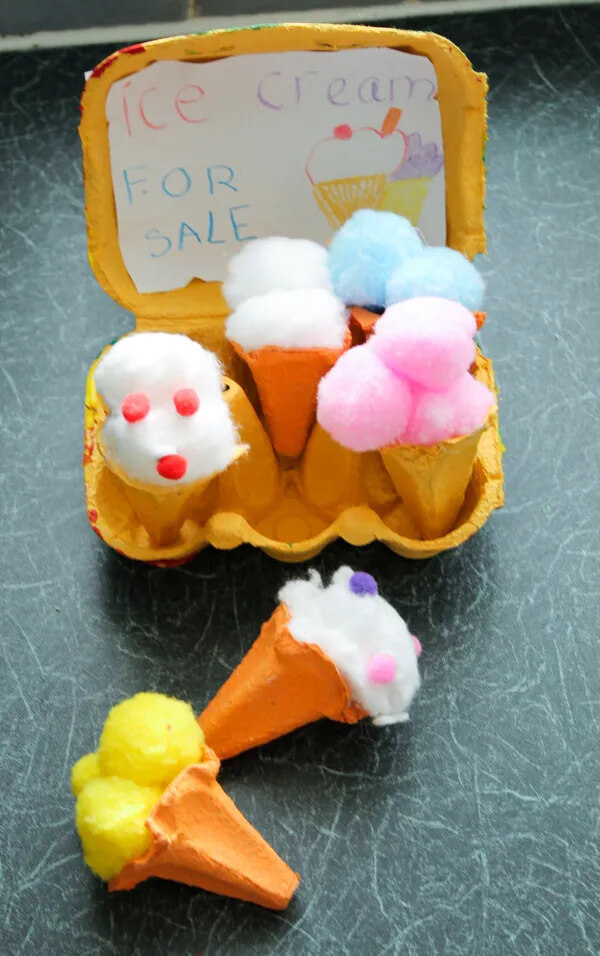 Funky Ice-Cream Crafting Idea Using Egg Carton & Pom-Pom Balls Beautiful Egg Tray Craft Ideas For Kids