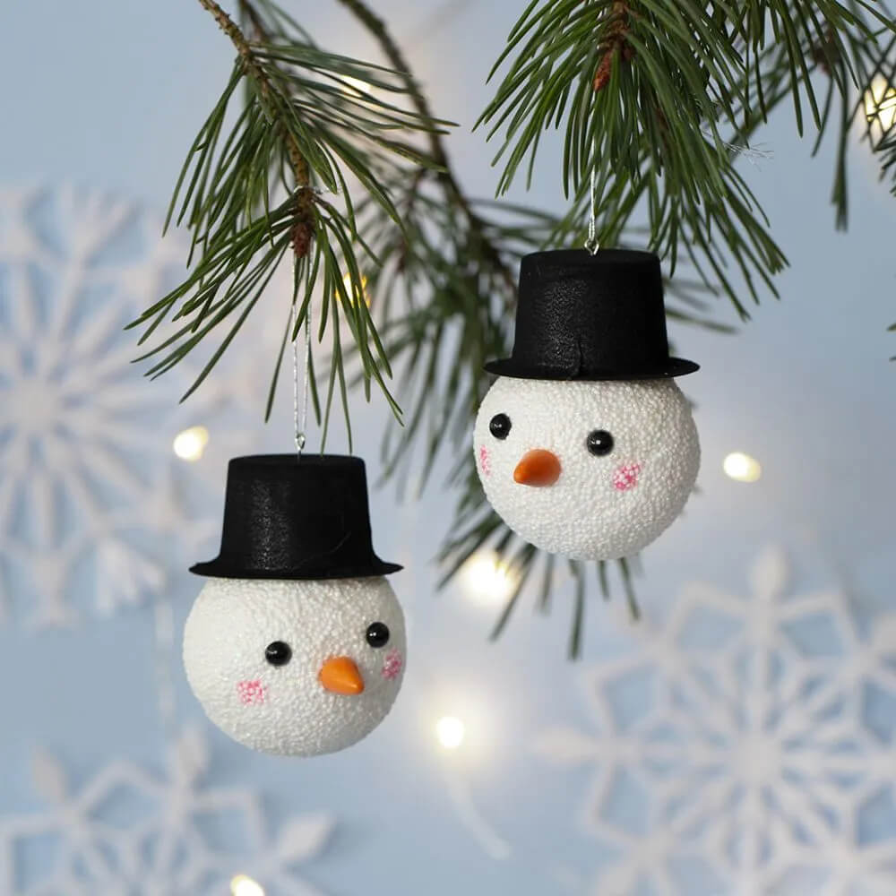 Funky Styrofoam Ball Snowman Christmas Ornament Craft