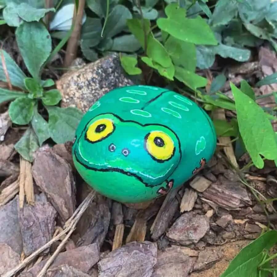 Funny Frog Rock Painting For Garden Rock painting ideas for garden