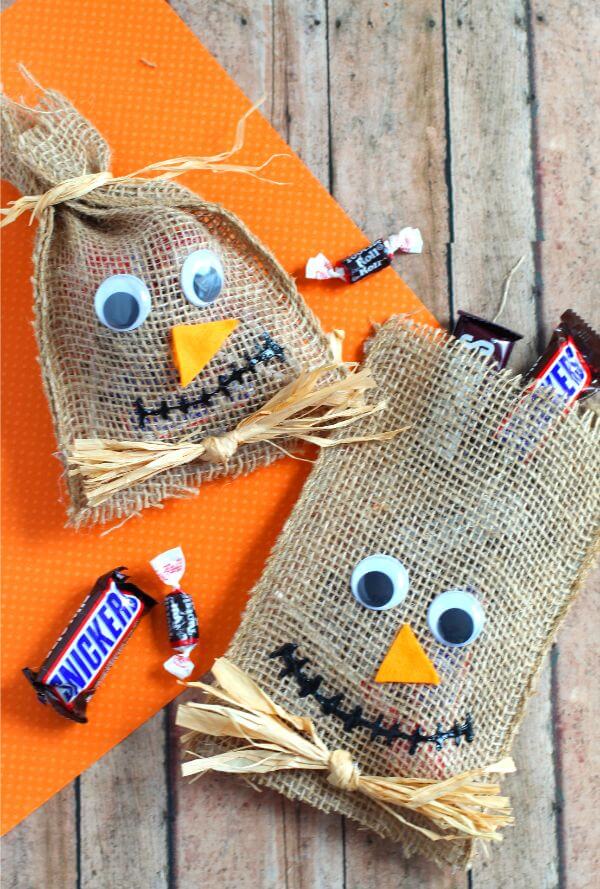 Funny Scarecrow Burlap Pouch Craft For FallBurlap Crafts For Fall