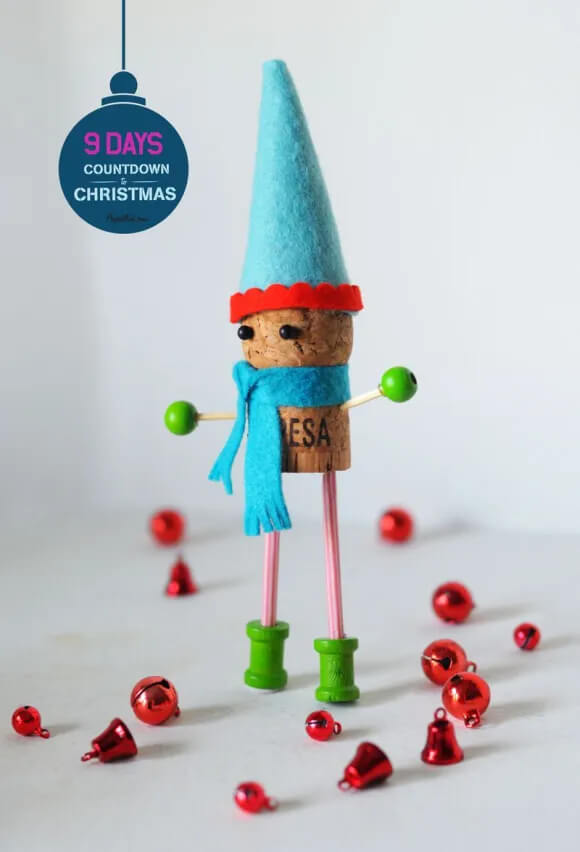 Giant Elf Craft using Wine Cork, Toothpicks, Beads & Washi Tape Easy Elf Crafts For Kids