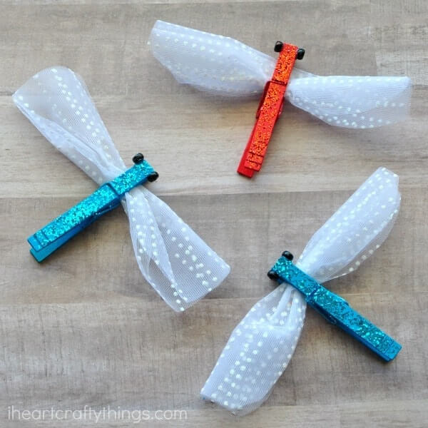 Glittery Clothespin And Ribbon Dragonfly Craft For Toddlers