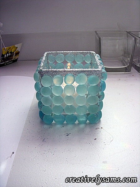 Glittery Light Blue Glass Gem Candle Holder DIY Craft