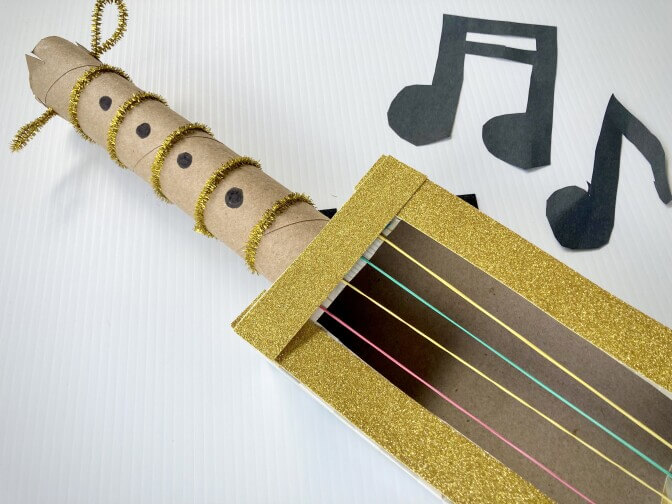 Golden Tissue Box & Pipe Cleaner Guitar Crafts For Toddlers 