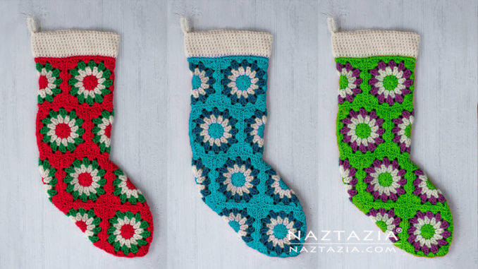 Granny Square Flower Pattern Stockings For Christmas Decoration