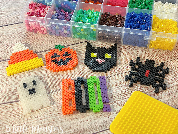 Halloween Perler Beads Design Idea With Spider, Corn, Pumpkin & Black Cat Spider Perler Bead Patterns
