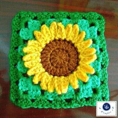 Handmade Adorable Crocheted Sunflower Granny Square Craft Easy Granny Square Patterns