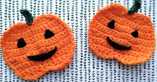 Handmade And Cute Flat Crocheted Pumpkin Faces