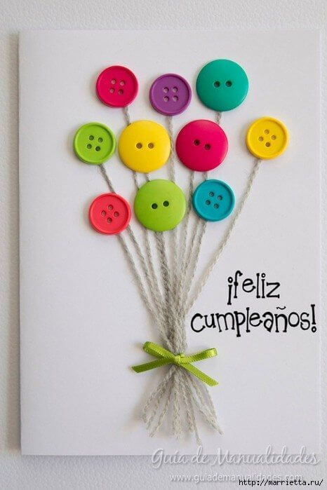 Handmade Button Card Idea Using Paper & YarnButton Craft on paper