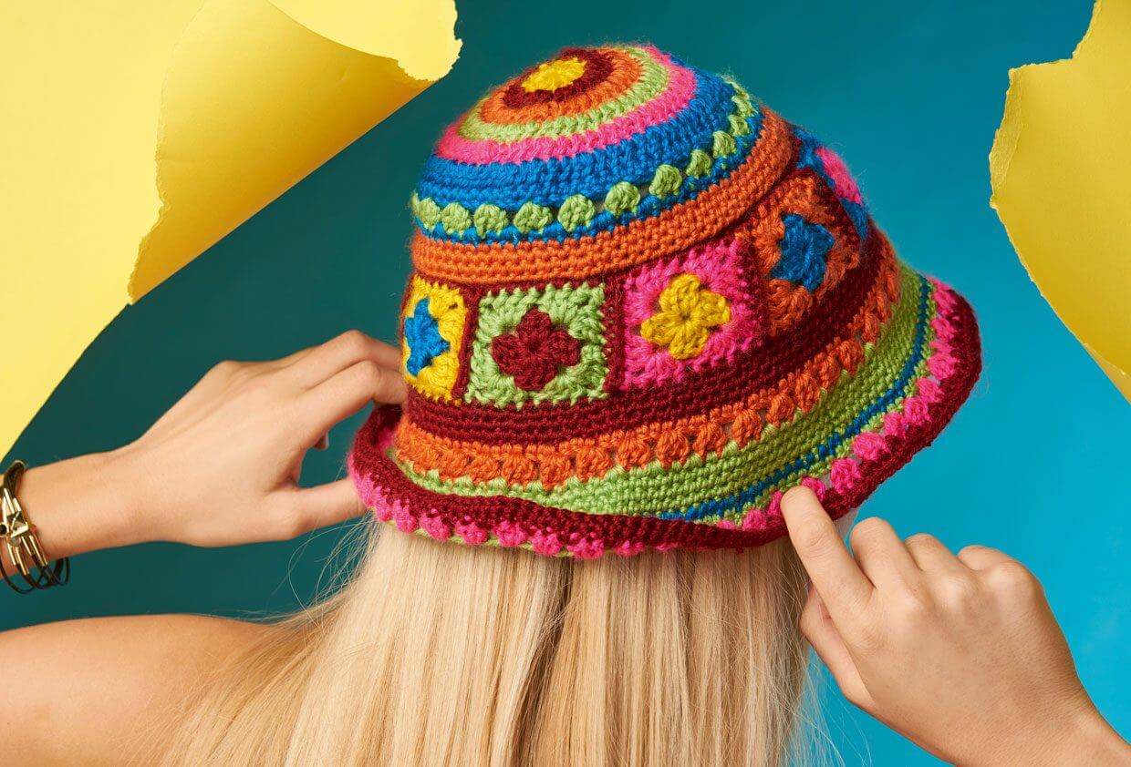 Handmade Colorful Crocheted Bucket Hat For Girls
