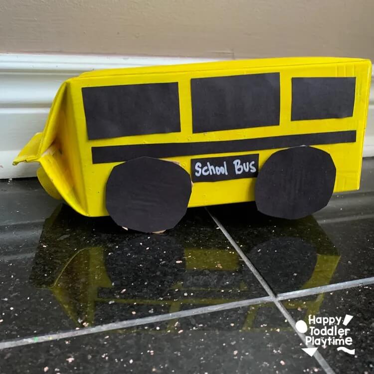Handmade Creative Bus Craft For Kids Using Juice Carton Recycled Milk Carton Craft Ideas For Kids 