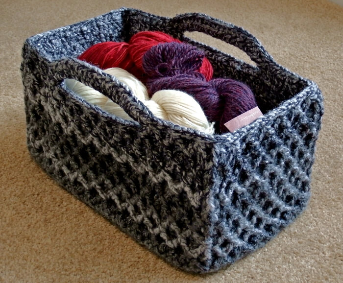 Handmade Crochet Rectangular Basket With Diamond TrellisCrochet Basket Patterns