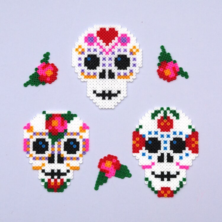 Handmade Day Of The Dead Skulls Craft Using Perler Beads