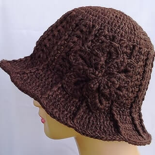 Handmade Elegant Brown Bucket Hat With Flower For Girls