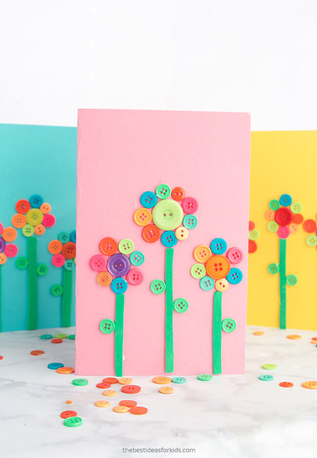 Handmade Flower Button Card Idea For Mom Mother's Day Button Craft For Kids