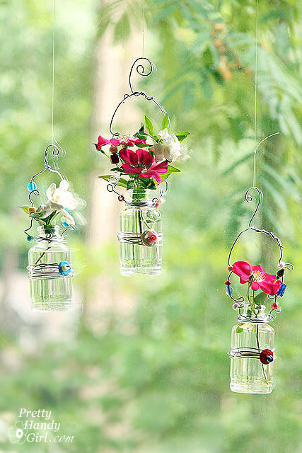 Handmade Flower Vases Hanging Craft With Beads & Buttons Button Craft Ideas For Adults