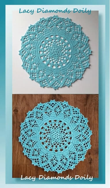 Handmade Lacy Diamonds Blue Doily Using Crochet