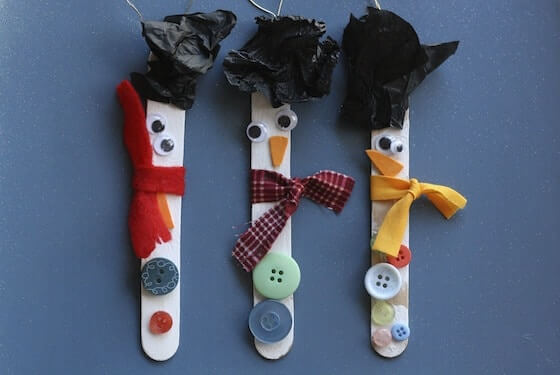 Handmade Popsicle Stick Snowman Ornament Button Craft For Winter Decor Winter Button Crafts