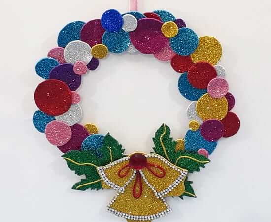 Handmade Pretty Christmas Wreath Craft Using Glitter Paper Glitter paper Christmas Decoration Ideas 