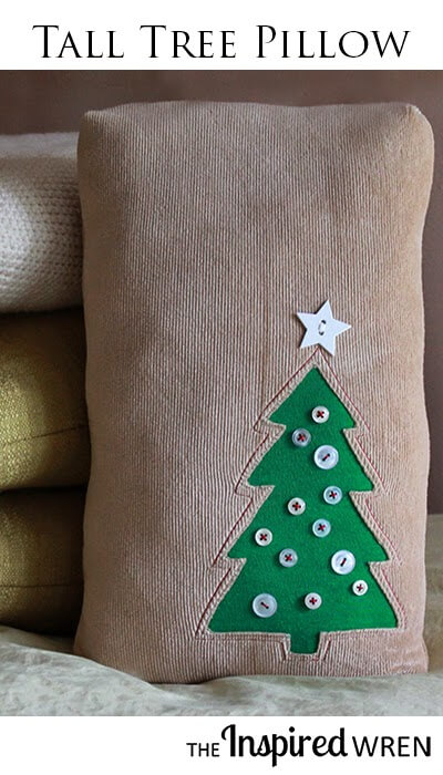 Handmade Tall Tree Pillow Sewing CraftTutorial With Fabric & Buttons Christmas Button Craft Ideas