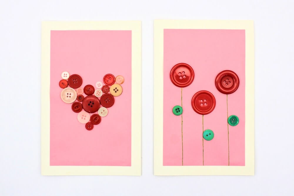 Handmade Valentine's Day Card Idea With Button Ornaments & Heart