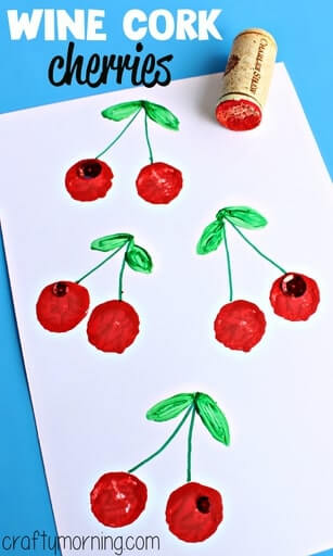 Handmade Wine Cork Cherries Card Gift Idea For PreschoolersRed Crafts For Preschoolers