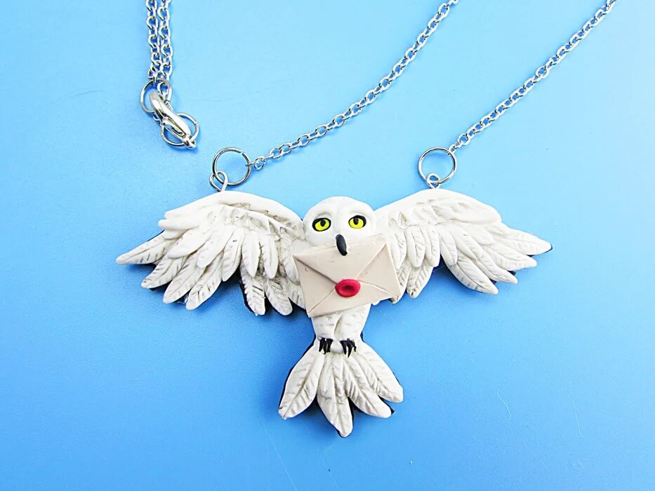 Harry Potter's Owl 'Hedwig' Polymer Clay Necklace Art