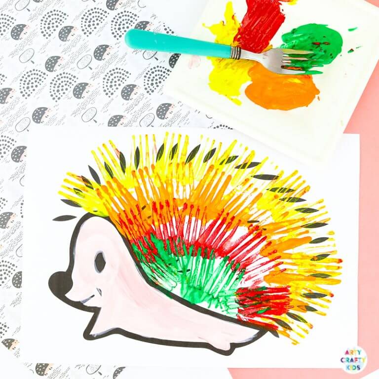 Hedgehog Animal Fork Painting Craft Activity For Preschoolers