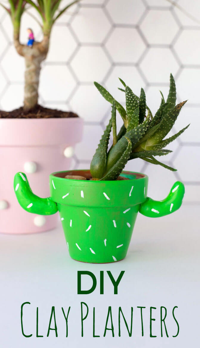 Homemade Creative Cactus Planter Clay Crafts For Kids To MakeDIY air dry plant pot ideas 