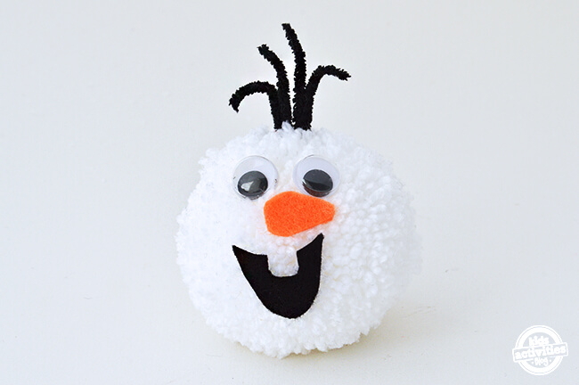 Homemade Olaf Christmas Ornament with Pompom And Glue Disney Frozen Crafts For Kids