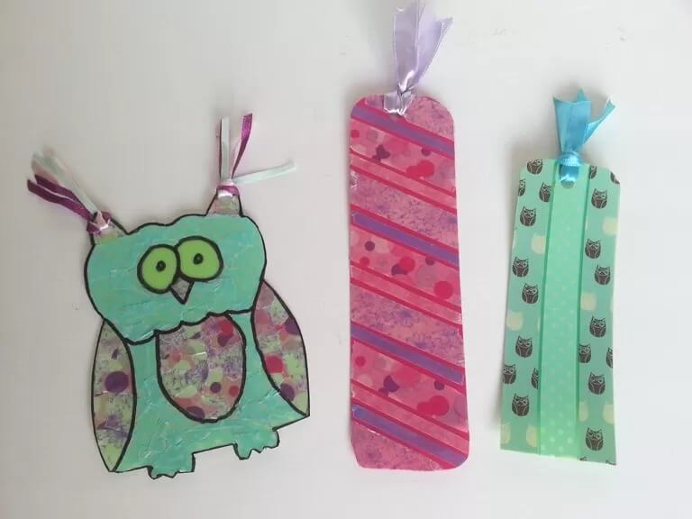 Homemade Owl-Themed Washi Tape Bookmark Craft Washi Tape bookmark crafts