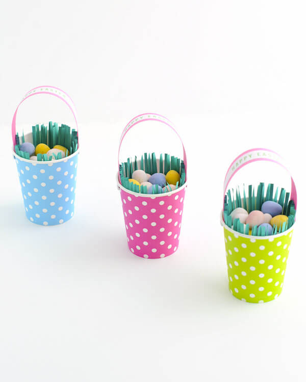 Homemade Paper Cup Easter Basket Craft With Polka DotsEaster Egg Paper Cup Craft Ideas 