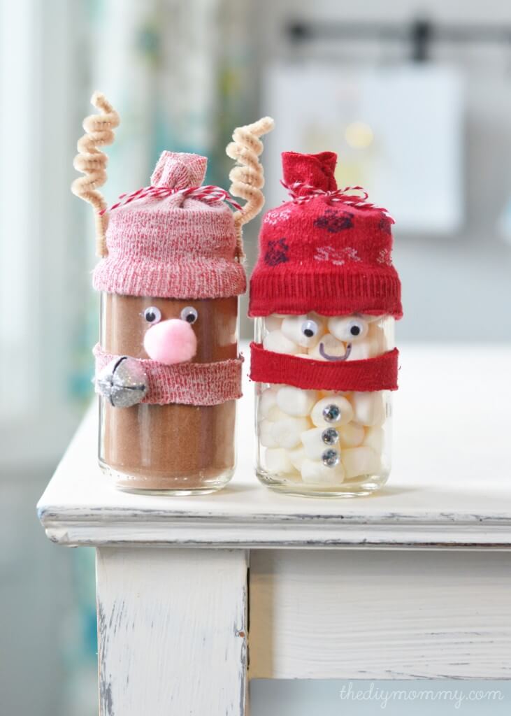 Hot Chocolate Snowman & Reindeer Jar Gift Idea For Winters