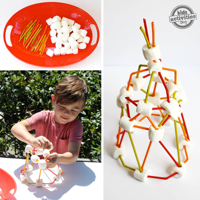 How To Make Marshmallow Tower Using Plastic Drinking Straws For Kids Activities