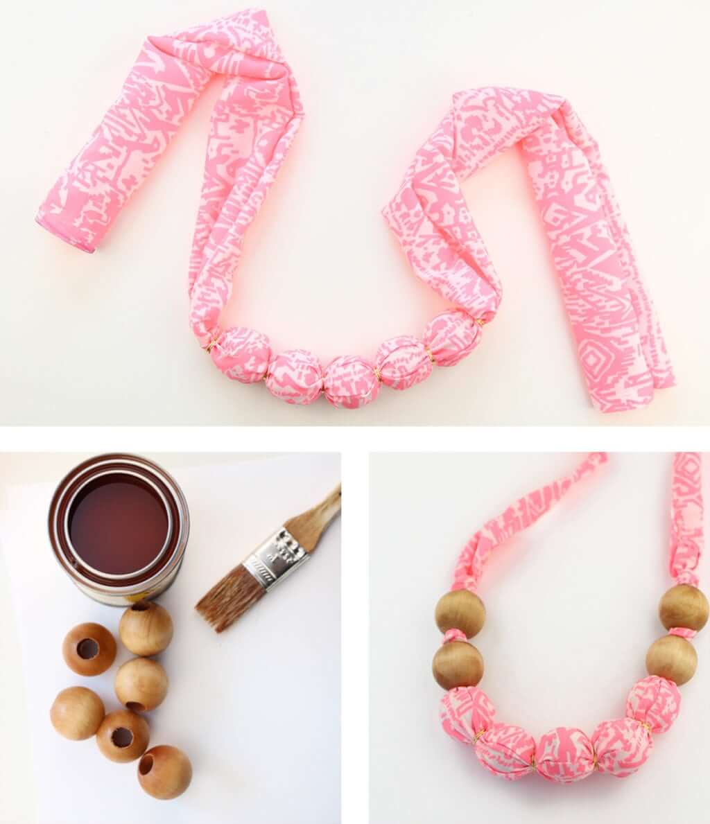 How To Make Necklace Using Fabrics & Wood Beads