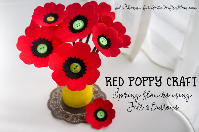 How To Make Red Poppy Flower Using Felt & Buttons