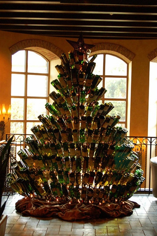 Huge Wine Bottle Christmas Tree Idea For Home Decor