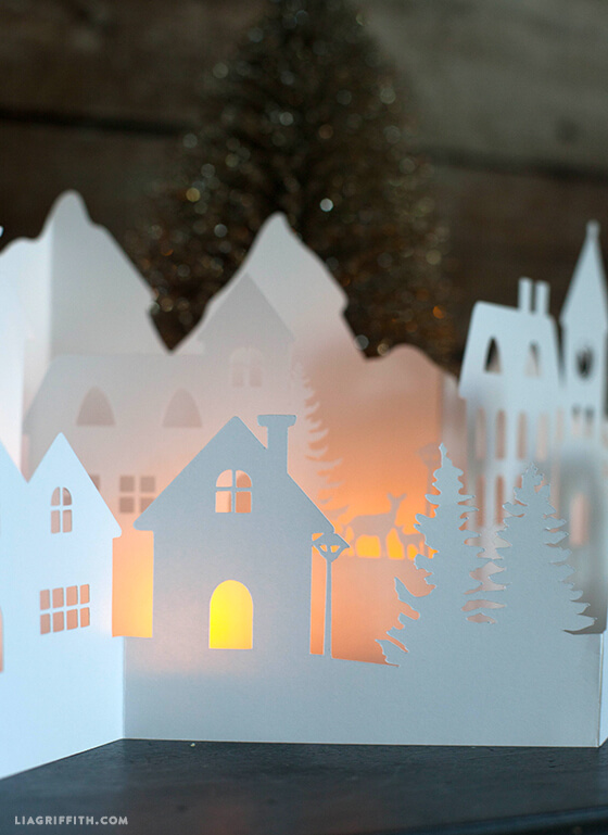 Joyful Paper Cut Winter Village Lantern Craft Idea