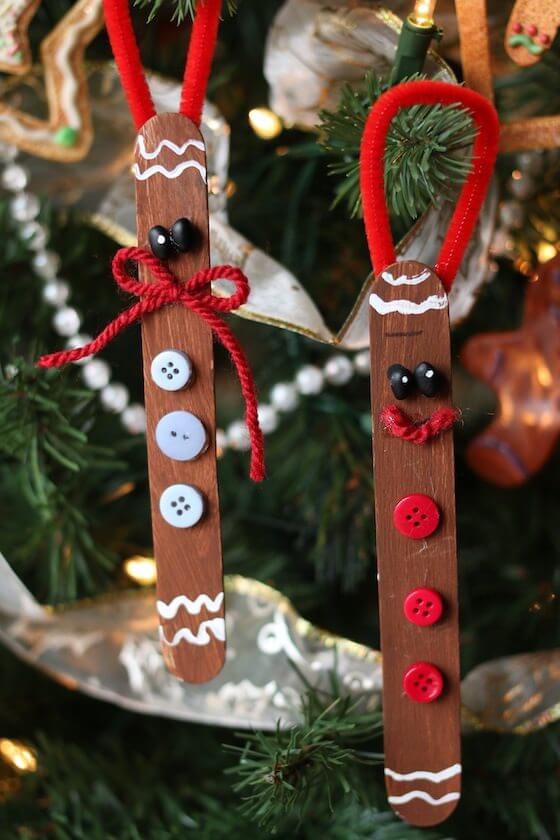 Last Minute Button Gingerbread Ornament Christmas Craft For Kids