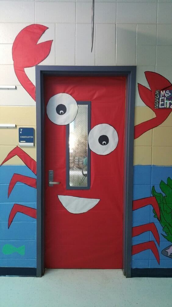 Let's Decorate the Classroom Door In Funky Crab Theme Easy Classroom Door Decoration Ideas 