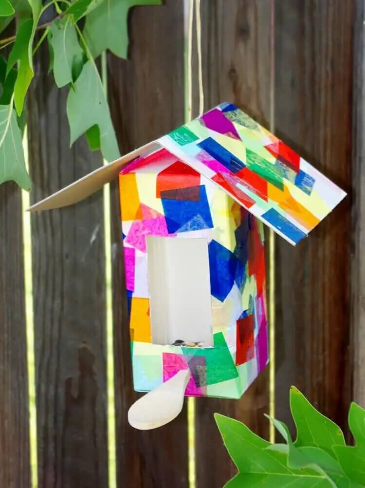 Let's Make A Bird House & Bird Feeder Combo Craft With Milk Carton