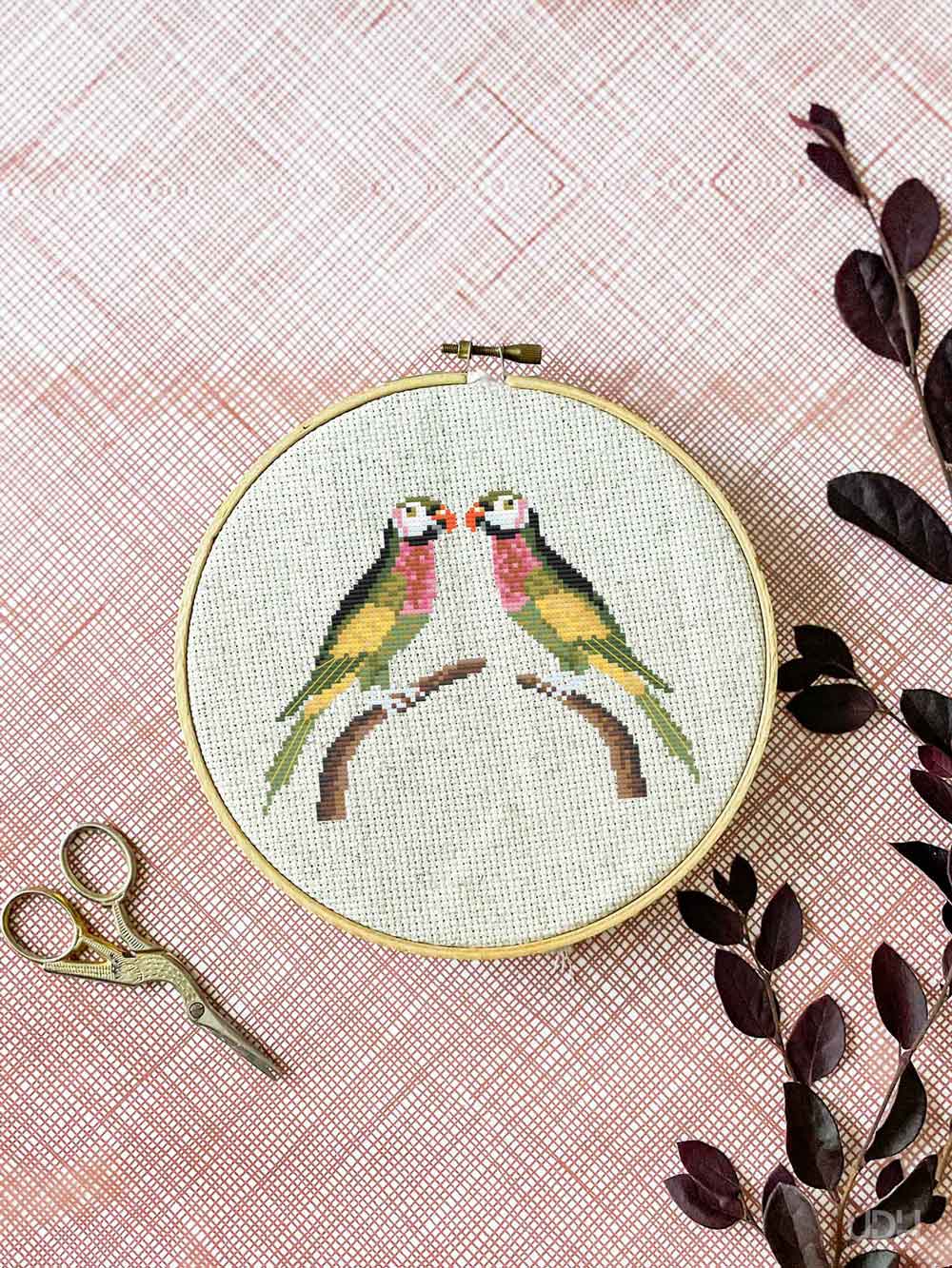 Let's Make An Easy Cross Stitch Pattern In Love Birds Theme