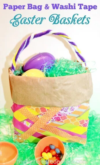 Let's Make An Easy Easter Basket Craft Using Paper Bag & Washi Tape