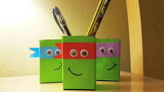 Let's Make Ninja Turtle Milk Carton Pencil Holder Craft