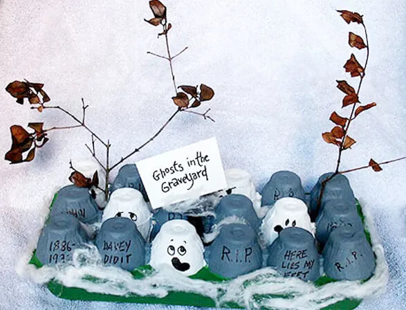 Let's Make Scary Ghost Graveyard Using Egg Cartons Egg Carton Craft For Halloween
