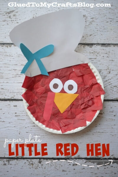 Little Red Hen Craft Made With Paper Plate & Tissue Paper