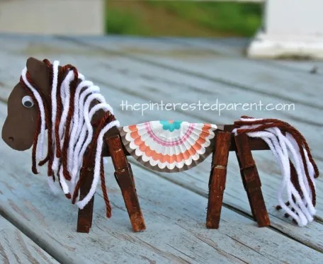 Lovely Clothespin And Yarn Horse Craft For Kindergarten