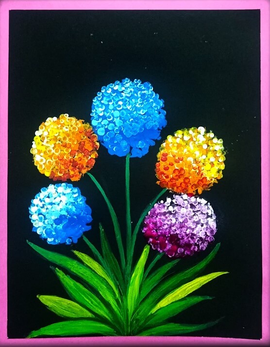 Lovely Colourful Bubble Wrap Flower Painting In Canvas DIY Bubble Wrap Flowers