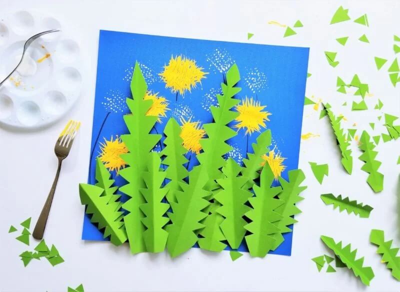 Lovely Fork & Paper Dandelion DIY Fork Craft Ideas For Kids