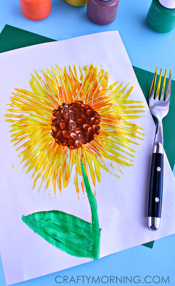 Lovely Fork Sun flower Painting Art Ideas For Kids Fork Flower Painting Art Ideas